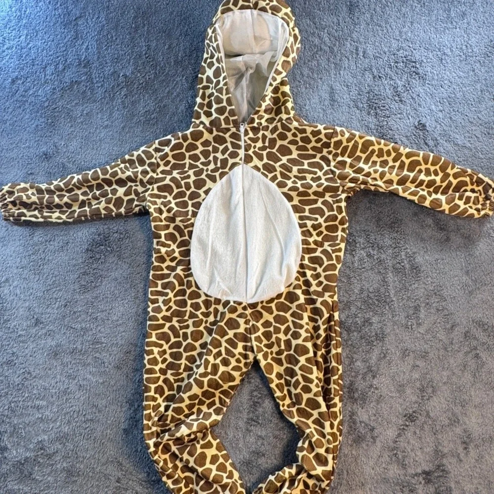 Fantasy‎ World Giraffe Costume Kids 4T One Piece Plush Hooded Jumpsuit Brown Tan